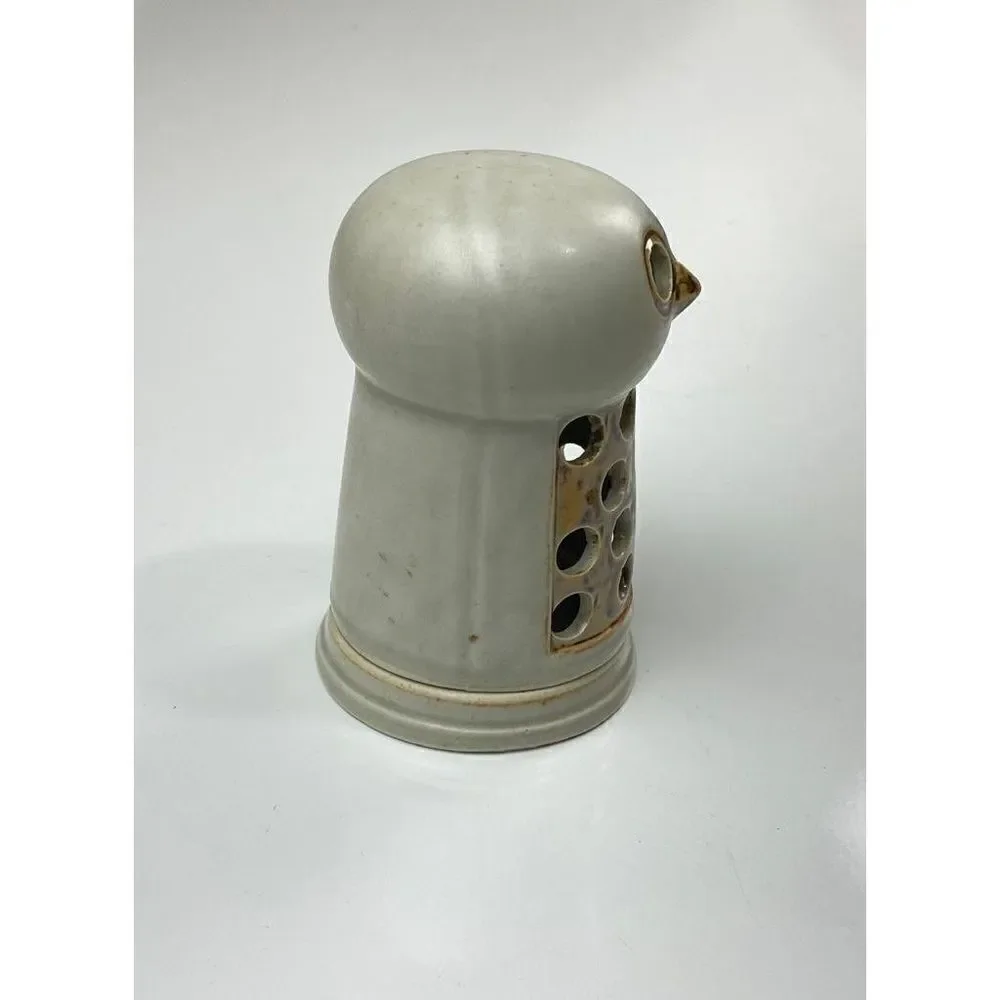 Vintage MCM Stoneware Owl Votive Tealight Candle Holder Brown Gray 2 Piece Decor